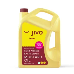 Jivo Premium Cold Pressed Kachi Ghani Mustard Oil, 5 Litre | Contains Omega-3 Ideal for Cooking, Frying, Pickling & Daily Use |