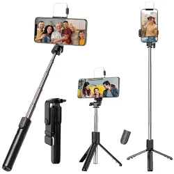 JK Vision Selfie Stick with Tripod Stand, 3 in 1 Multifunctional Design, Rechargable LED Light with Two Brighness Levels for Make up, Vlogging & Photo Shoot, Selfie Stick with Bluetooth Remo...