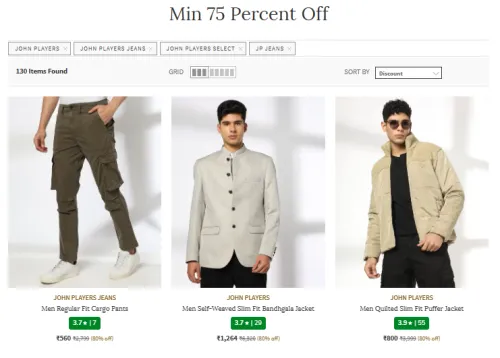 Image of John Players Mens Clothing Min 75 Percent Discount.