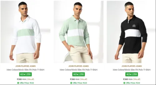 Image of JOHN PLAYERS JEANS Men's T-shirts @ Minimum 70% Discount