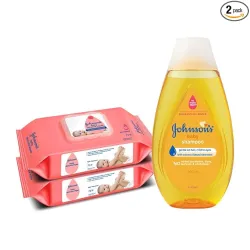 Johnsons Baby Skincare Wipes With Lid Twin Pack & Johnsons Baby Shampoo 200ml