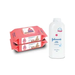 Johnson & Johnson Baby Skincare Wipes With Lid, 144s +Johnsons Baby Powder 400G