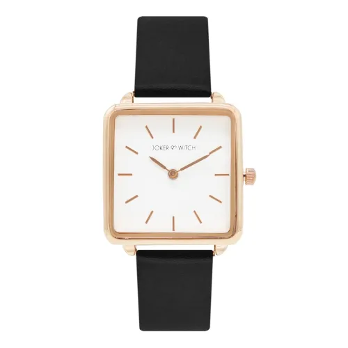 Image of Joker & Witch Emily 28mm White Dial 16mm Black Faux Leather Strap Watch for Women