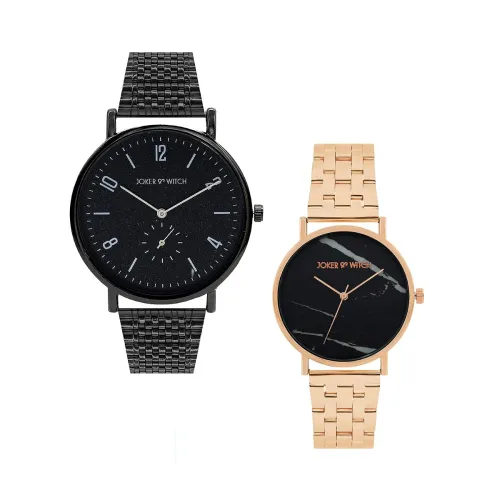 Image of Joker & Witch Stainless Steel Yorkie & Kelly Couple Analogue Watches, Black Dial