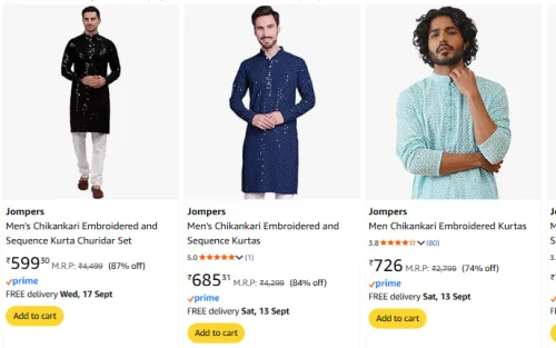 Image of Jomper Men's Chinkari Kurta Upto 87% Discount