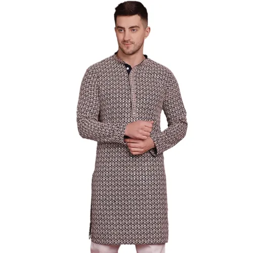 Image of Jompers Men's Sequin Embroidered Pure Cotton Kurtas