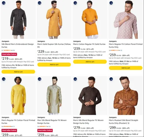 Image of Jompers Men's Kurta at minimum 88% Discount