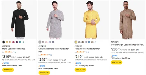 Image of Jompers Mens Kurta Starting @ ₹219