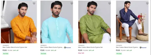 Image of Jompers Men's Kurta Pyjama Set at minimum 70% Discount