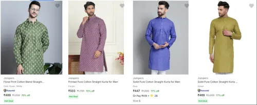 Image of Jompers Men's Kurtas at minimum 74% Discount
