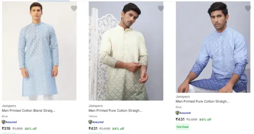 Image of Jompers Men's Kurtas Starting @ ₹319
