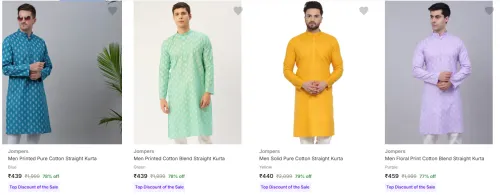 Image of Jompers Men's Kurtas upto 79% Discount