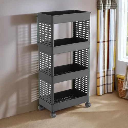 Image of jondy 4 Layer-Tier Plastic Modular Fruits & Vegetable Trolley Plastic Free Standing Chest of Drawers (Finish Color - ALL