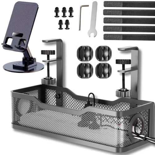Image of Joomouney Under Desk Cable Organizer Rack Wire Management Holder for Power Extension