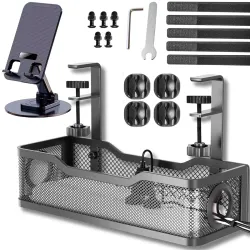 Joomouney Under Desk Cable Organizer Rack, Metal Under Table Cable Tray, Wire Management Holder for Power Extension, Power Cord, Network Cable Screw-Fixed Adjustable