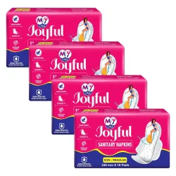 Joyful Sanitary Napkins for Women | Cotton Soft, Super Absorbent, Odour & Rash Free, Leak-Proof Pad for Heavy Flow, Overnight Protection & Travel, Regular, 72 pads, Pack of 4