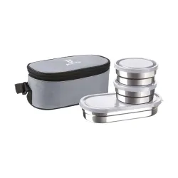 JOYO Executive Smart Lunch with Zipper Pouch, 2 Round Containers, 280 ml Each, 1 Oval Container, 500 ml, Grey | 