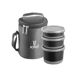 JOYO Foodway Omega Lunch Box with Zipper Pouch, 100% Leak Proof, 3 Stainless Steel Containers with BPA Free Airtight Lids (250ML, 375 ML, 525 ML) - (Grey)
