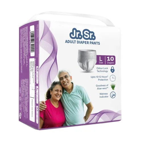 Image of Jr. Sr. Adult Diaper Pants Style Large (L) Size 10 Counts Unisex with Wetness Indicator