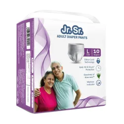 Jr. Sr. Adult Diaper Pants Style Large (L) Size 10 Counts Unisex with Wetness Indicator