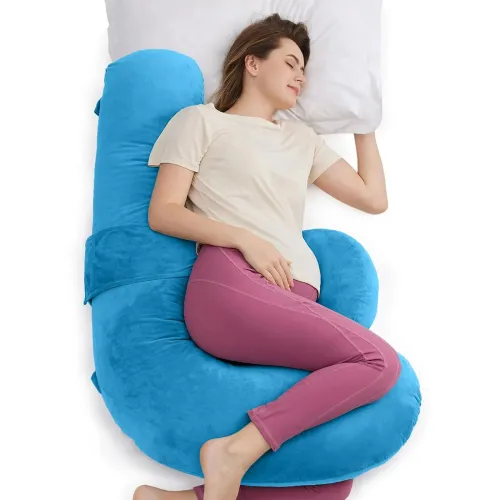 Image of J-Shaped Sleeping Pregnancy Pillow| Removable Velvet Covers| PregnoCare Fibres