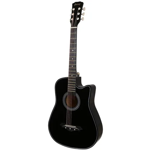 Image of Juarez 38 Inch Cutaway Acoustic Guitar with Lindenwood Body, Steel Strings & Geared Tuners, High Gloss Black Finish