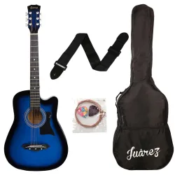 Juarez Lindenwood Acoustic Guitar Kit, JRZ38C/TBS 38 Inches Cutaway, 38C With Bag, Strings, Pick And Strap, TBS Transpar