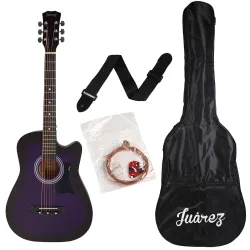 Juârez JRZ38C/VTS 6 Strings Acoustic Guitar 38 Inch Cutaway, Right Handed, Violet/Purple with Bag, Strings, Picks and Strap