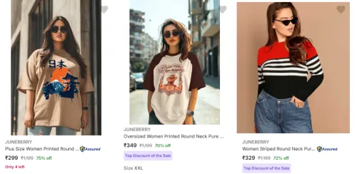 Image of Juneberry Women's T Shirts at minimum 70% Discount
