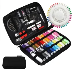 JUNING Sewing Kit with Case, 130 pcs Sewing Supplies for Home Travel and Emergency, Kids Machine, Contains 24 Spools of Thread of 100m, Mending and Sewing Needles, Scissors, Thimble, Tape Me...