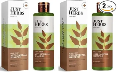 Image of Just Herbs 8 in 1 Root Nourishing Amla Neem Hair Fall Control Shampoo For Men & Women - Suitable For Oily Hair Scalp, Su