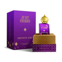 Just Herbs Amethyst Aura Attar Roll On Perfume | Premium Ittar Gifts | 18+ Hour Long Lasting Fragrance with Floral Moss,