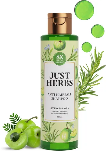 Image of Just Herbs Anti Hair fall Shampoo with Rosemary Amla & 12 Ayurvedic Herbs (200 ml)