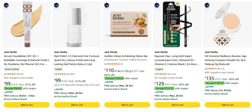Image of Just Herbs Beauty Products starting at ₹99