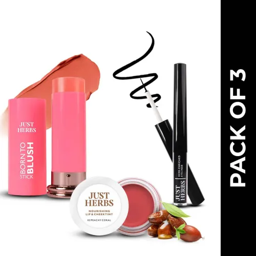 Image of Just Herbs Blush, Line & Glow Set (Blush Stick, Lip Cheek Tint & Eyeliner) (pink)