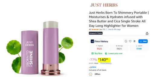 Image of Just Herbs Born To Shimmery Portable Moisturises & Hydrates infused