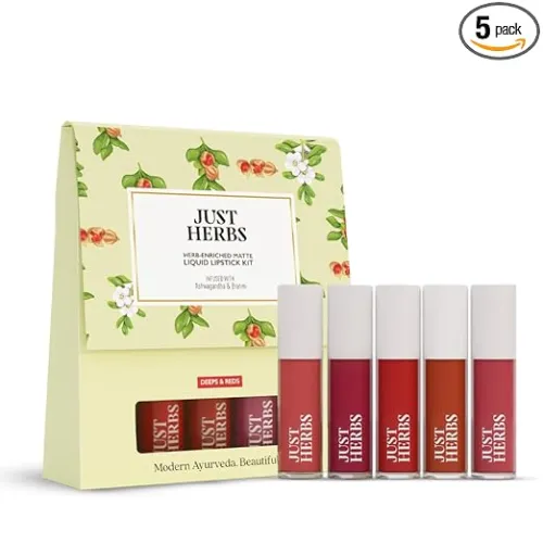 Image of Just Herbs Herb Enriched Matte Liquid Lipstick | Set of 5 | Liquid Lipstick for Women | Deeps & Reds Shade | Hydrating &