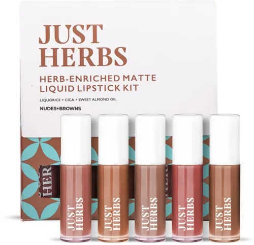 Image of Just Herbs Liquid Lipstick Set of 5 Nudes (5ml each, Brown) 