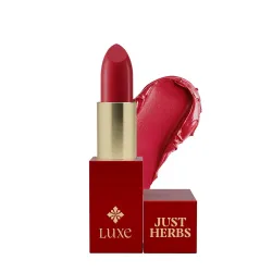 Just Herbs Luxe Satin Melt High Shine Lipstick | Luxury Makeup | Ayurvedic Formula | Long Lasting Shine | Ayurvedic Lipstick – 4 gm (09 SEARING SCARLET)