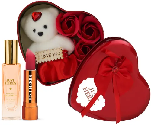 Image of Just Herbs Romantic Heart Lipstick & EDP Combo Pack of 3