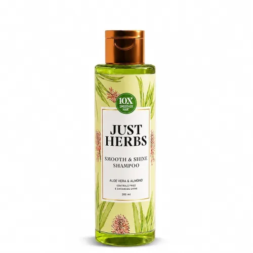 Image of Just Herbs Smooth & Shine Shampoo for Dry and Frizzy Hair| Aloe Vera, Almond, Rice Protein & 12 Herbs | 