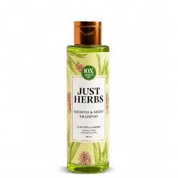 Just Herbs Smooth & Shine Shampoo for Dry and Frizzy Hair| Aloe Vera, Almond, Rice Protein & 12 Herbs | 10X Smoother Hair From First Wash | Ayurvedic Shampoo for All Hair Types - 200ml