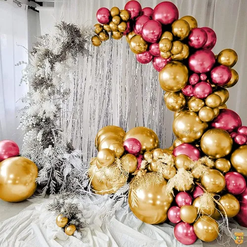 Image of Just Party 50 Metallic Chrome Balloons – Red & Gold