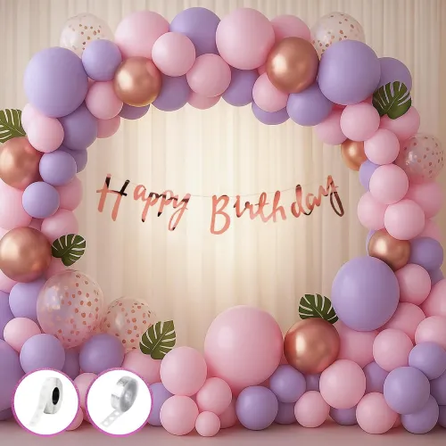 Image of Just Party Happy Birthday Decoration Kit, Pink and Purple | Pack of 60 Pieces Party Decoration Set for Birthday Baby Sho