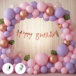 Click to enlarge Just Party Happy Birthday Decoration Kit, Pink and Purple | Pack of 60 Pieces Party Decoration Set for Birthday Baby Shower Celebration Photo Booth | Balloon Backdrop Supplies for Home Venue Events