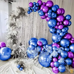 Just Party 25Pcs Purple & 25Pcs Blue Metallic Chrome Balloons with Shiny Surface For Birthdays/Anniversary/Engagement/Baby Shower/bachelorette Party Decorations (Pack of 50)