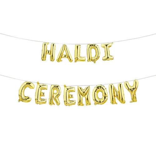 Image of Just Party Haldi Ceremony Theme Foil Balloon Banner Combo - Set Of 13Pcs