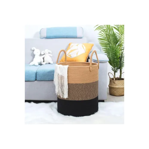Image of Jute Cotton Rope Laundry Basket with Handles, Large Tall Clothes Hamper for Bedroom, Baby Nursery, Bathroom, Laundry Roo