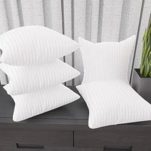 Image of JY Conjugated Microfiber Satin Striped Cushion Filler Size -16 x 16 inch, Set of 5- White