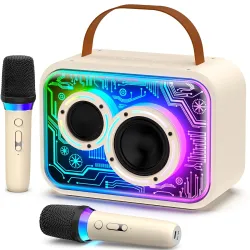 JYX Karaoke Machine with 2 Wireless Microphones, Stylish Karaoke Microphone Wireless System with Lights for Adults Kids,